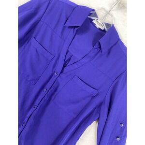 Express Vivid Purple Button-Down Blouse